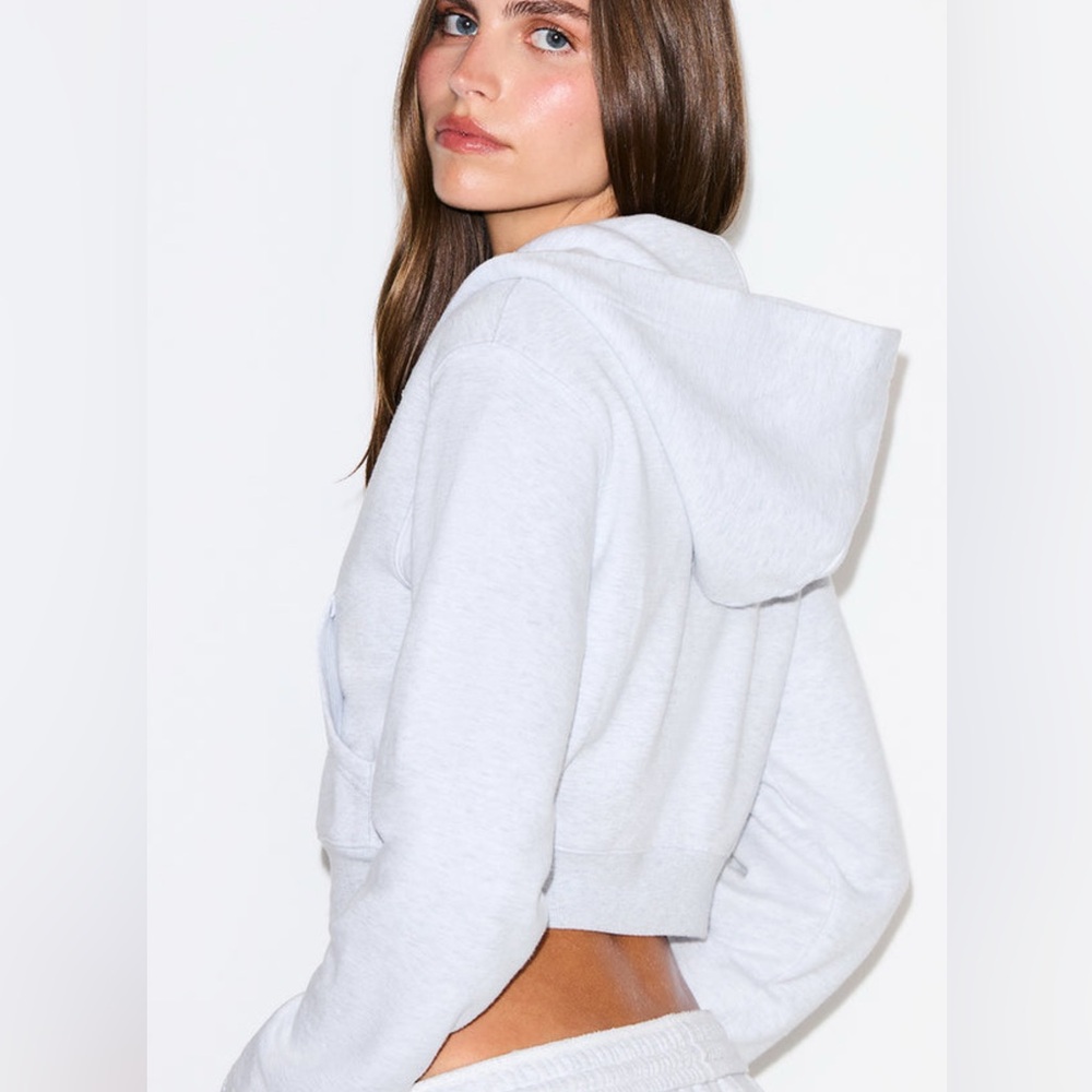 NWT SKIMS Cotton Fleece Cropped Zip Up Hoodie